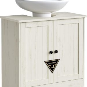 SONGMICS Meuble sous lavabo 10 min sans outil - Blanc Rustique