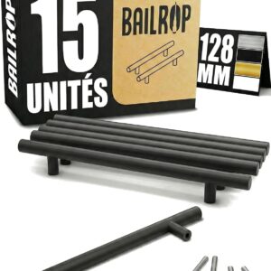 Poignée Cuisine Noir 128mm - Lot 15 - Acier Inoxydable BAILROP