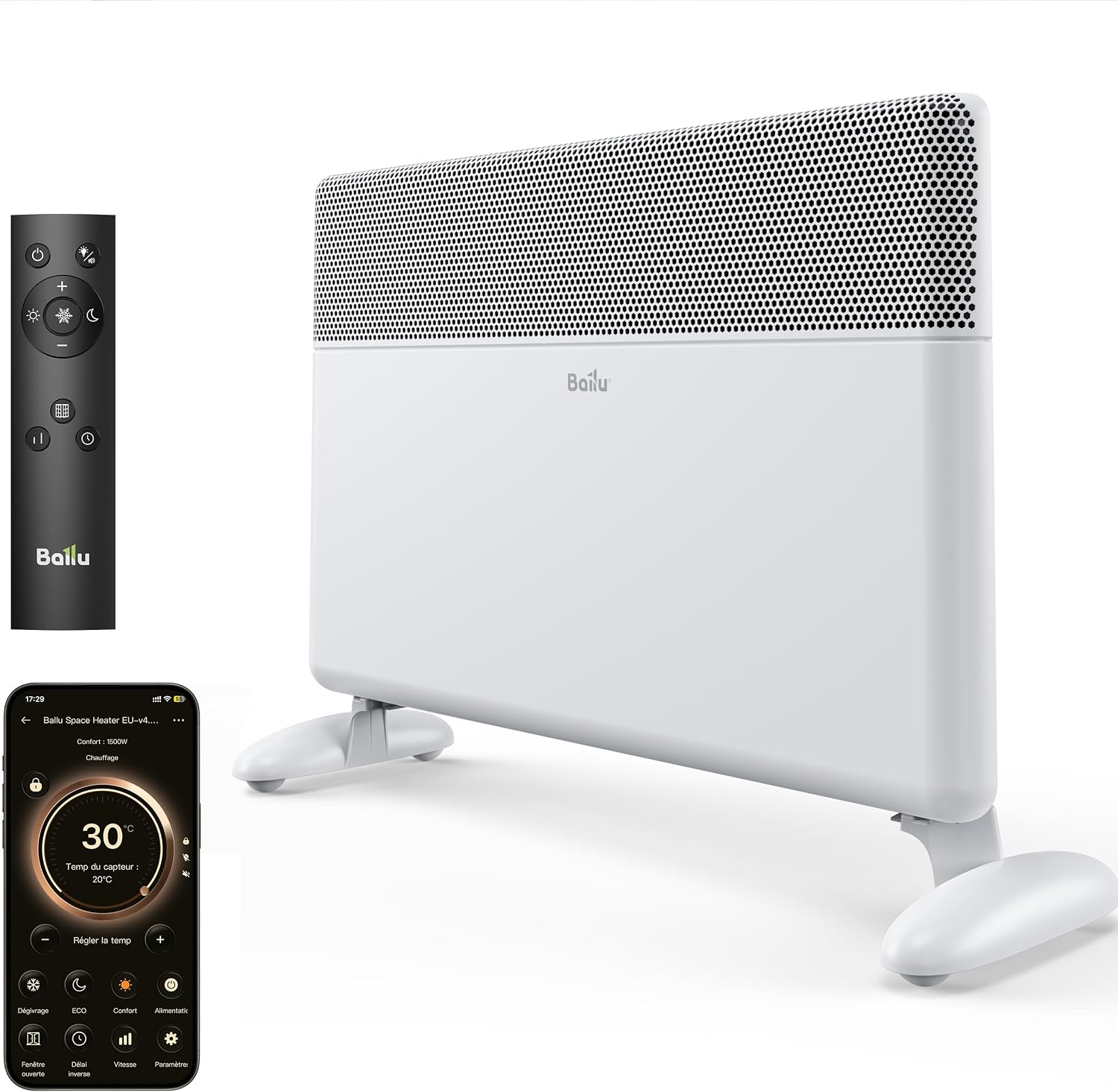 Ballu Radiateur Inertie 2000W Wi-Fi & Appli Blanc