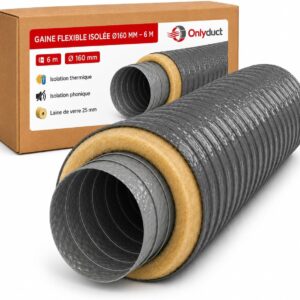 Gaine PVC 160mm isolée 6m - Laine de verre 25mm - VMC Double Flux