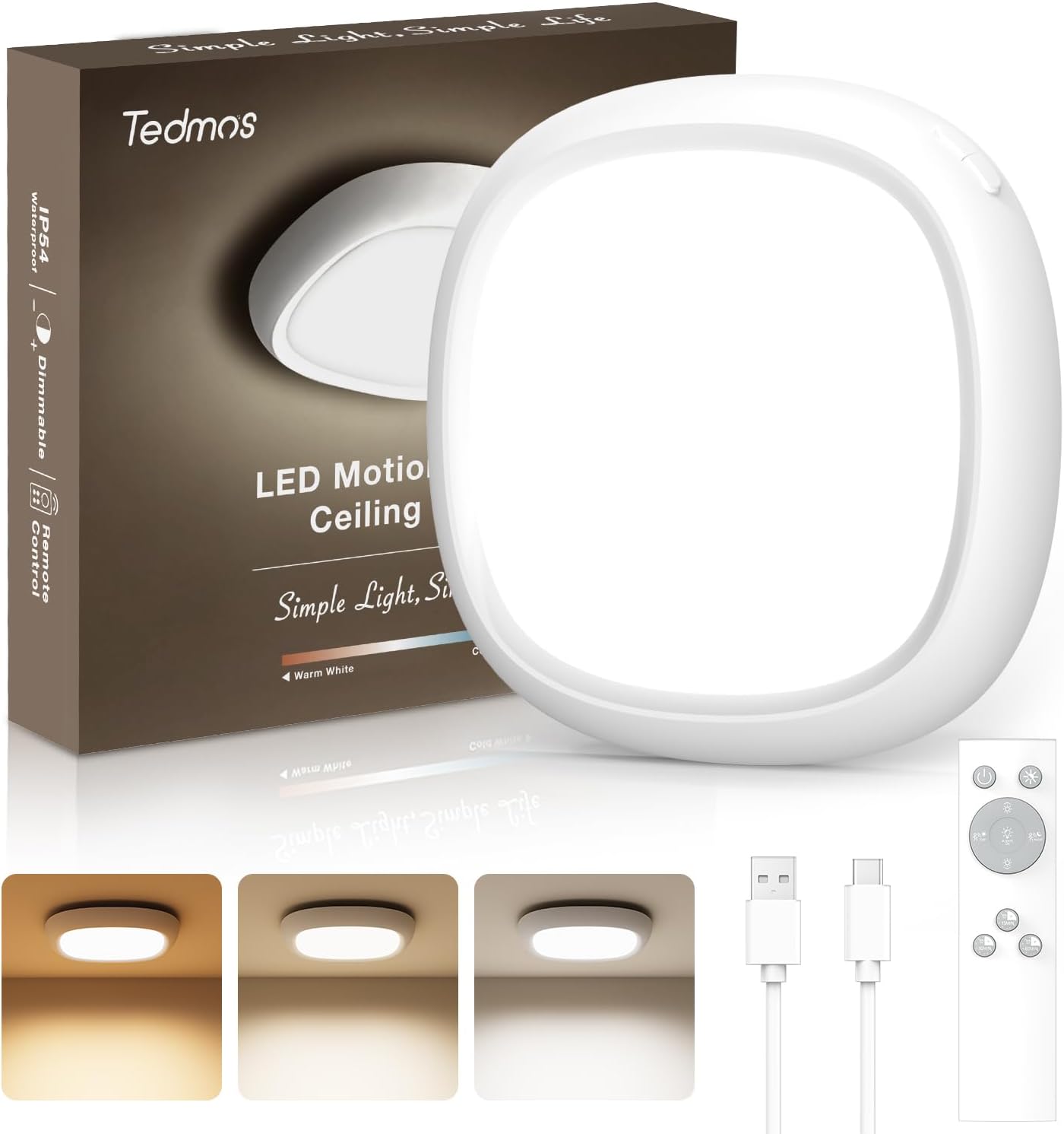 Plafonnier LED rechargeable détecteur mouvement IP54 Tedmos