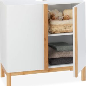 Relaxdays Meuble sous vasque Bambou 61x60x30cm blanc