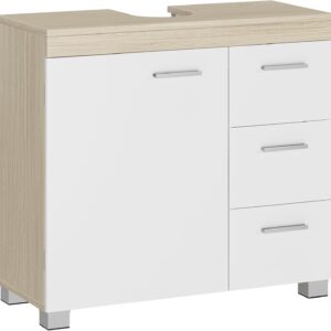 VASAGLE Meuble sous lavabo 3 tiroirs blanc/beige