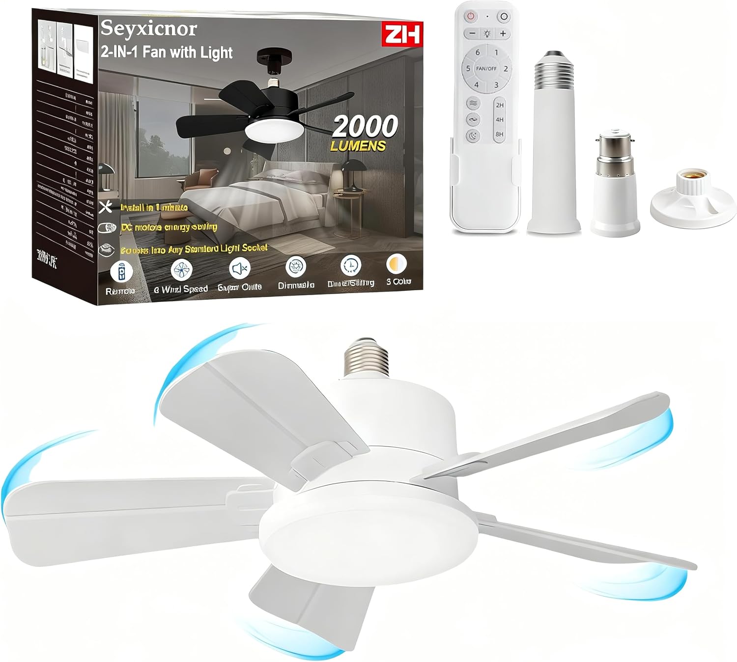 Ventilateur plafond LED 2000 lm télécommandé blanc