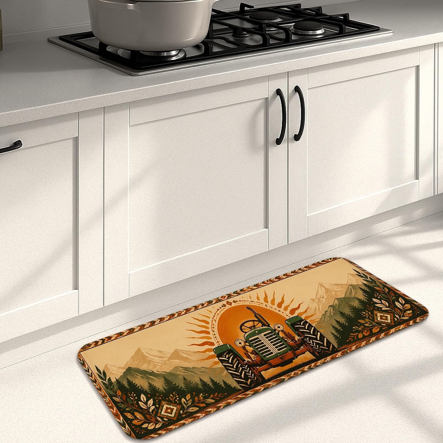 Tapis tracteur vintage cuisine - Doux, lavable, décoratif