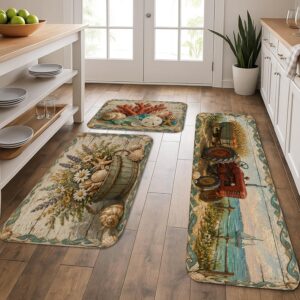 Lot 3 tapis cuisine rustique motif tracteur floral vintage