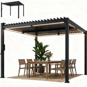 Outsunny Pergola bioclimatique 3x3m avec LED solaires - Noir