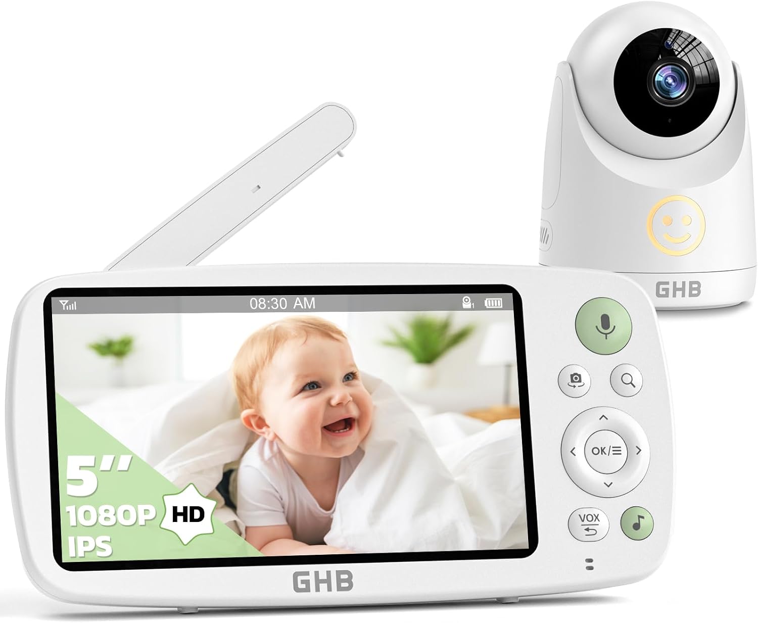 GHB Babyphone Caméra 5" HD 1080P - Autonomie 7j/7
