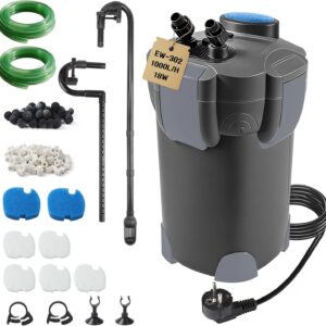 EXLECO Filtre aquarium 1000L/h – Pompe externe silencieuse 18W