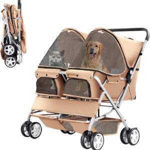 Poussette double pliable pour 2 animaux - Beige
