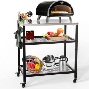 Support four à pizza extérieur acier inox - Table mobile 4 roulettes