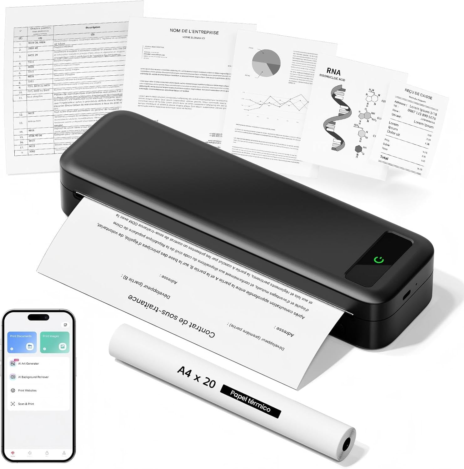 Imprimante thermique A4 portable sans encre - Bluetooth
