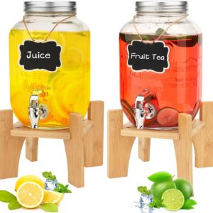 Distributeur de boissons 4L en verre + support bambou - Pack de 2