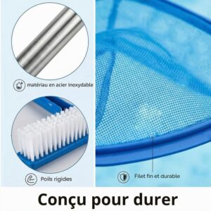 Épuisette piscine manche télescopique 225 cm + brosse