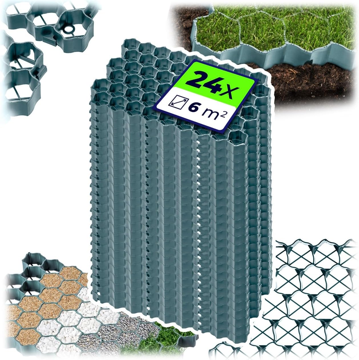KADAX Dalles Stabilisatrices 60x40 cm - Lot de 24 (Vert)