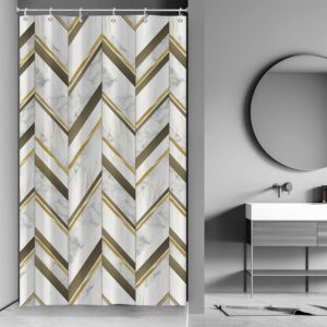 Rideau de douche marbre blanc motif chevron 105x160 cm