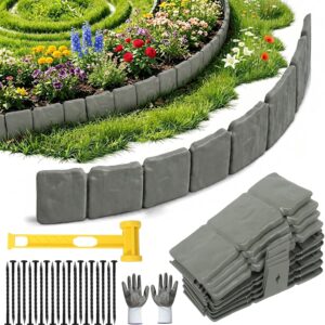 Lot bordure parterre plastique 20 pièces + outils gris