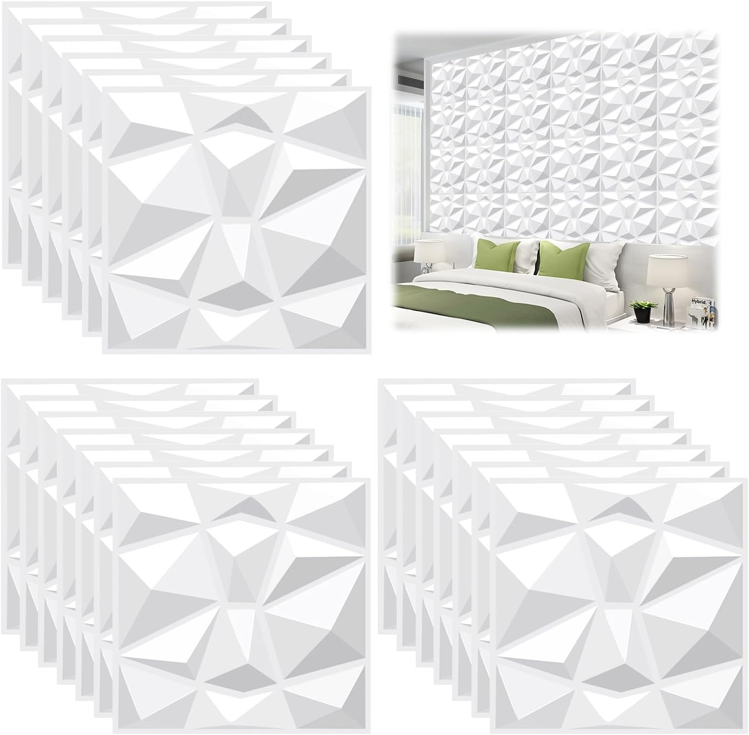Autocollants 3D Brique Pierre - 20 pièces Blanc Mat