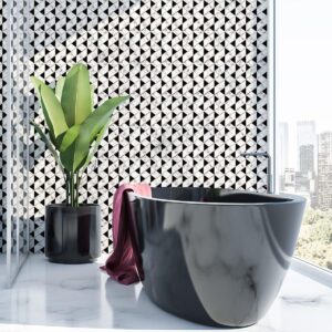 Stickers Carrelage Imitation Marbre Noir & Blanc 60pcs 15x15cm