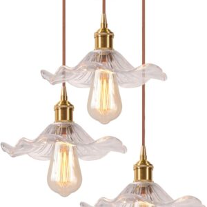 Lustre 3 lumières vintage laiton & verre floral - DLGLOLIN