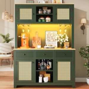 Buffet Cuisine Haut LED & Rattan - Yihomfy