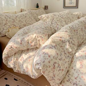 Housse de couette florale beige 220x240 cm + taies 65x65 cm