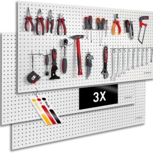Pegboard Lot de 3 panneaux perforés bois blanc 120x60 cm