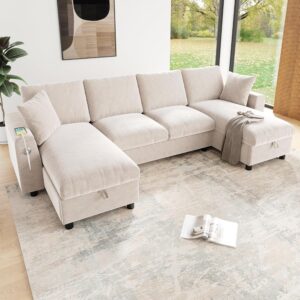 Canapé convertible 4 places 284 cm beige U moderne