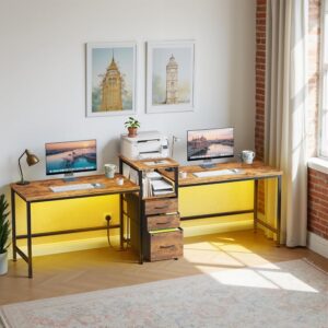 Bureau Double 236 cm Gaming LED Bois Rustique - OYRREU