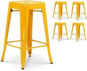 Lot 4 tabourets bar industriels jaune 66 cm - Kosmi