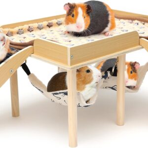 Maison bois 2 hamacs pour cochon d'Inde - GHWMYD
