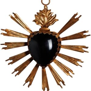 Ex-Voto Cœur Noir en Laiton Patiné - Décoration Murale Religieuse
