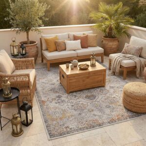Tapis Pergamon Lagos Vintage Crème Terracotta – Salon & Extérieur