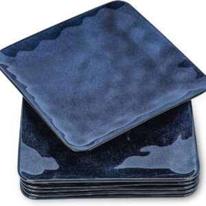 Lot de 6 assiettes carrées céramique 25,4 cm bleu