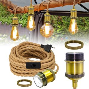 Lampe suspendue rétro en laiton - Corde chanvre 5,1m